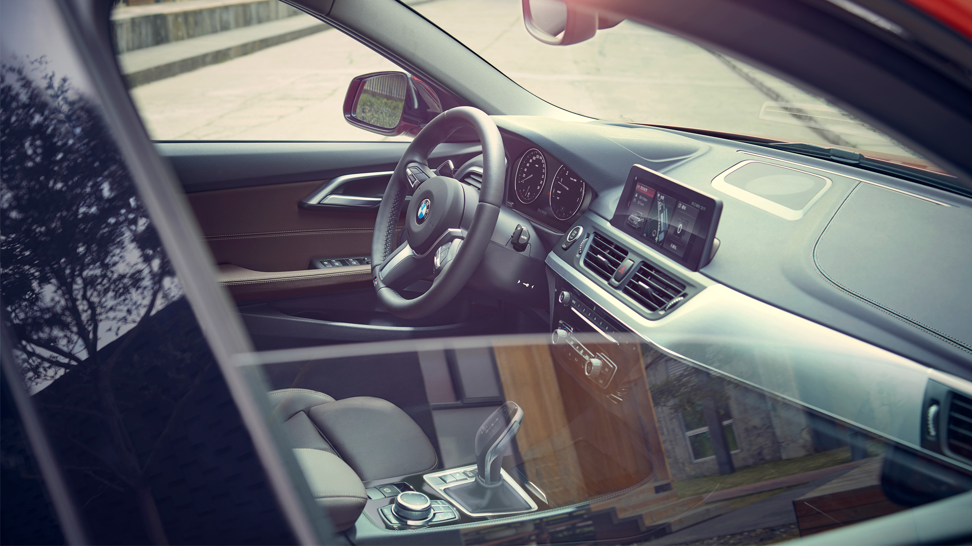 BMW 3 Series Sedan, interior. Close-up of the driver's compartment in the interior of the BMW 3 Series Sedan.